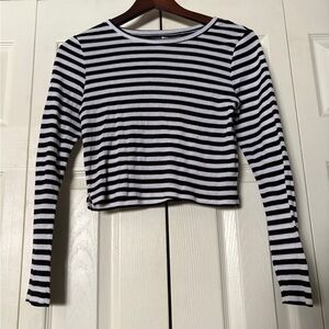 Divided Black & White Striped Crop Top